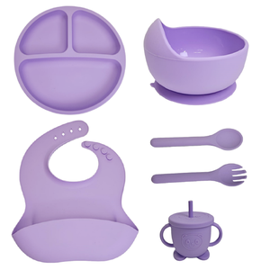Juego de Alimentación para Bebés con Plato, Tazón, Vaso, Babero y <span class=keywords><strong>Cuchara</strong></span>, de Silicona Antideslizante, a Prueba de Fugas, Libre de BPA, para la Alimentación Dirigida por el Bebé - Product Image 1