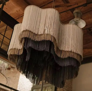 <span class=keywords><strong>Lampadario</strong></span> in Macramè con Frange a Strati, Oversize, Sfumato da Beige a Grigio Antracite, per Ristoranti di Alta Classe, Direttamente dalla Fabbrica - Product Image 4