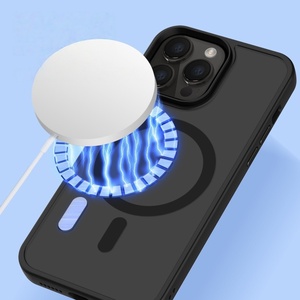 Custodia magnetica caricata trasparente per <span class=keywords><strong>iPhone</strong></span> 12 <span class=keywords><strong>13</strong></span> 14 15 Plus 16E 16 Pro Max Matte TPU PC traslucido con fotocamera nera cerchio - Product Image 5