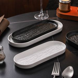 Rock-pattern <b>Ceramic</b> Sushi Sashimi <b>Plate</b> Restaurant Porcelain Dim Sum <b>Plate</b> Rectangle Snack Dessert Serving Tray - Product Image 4