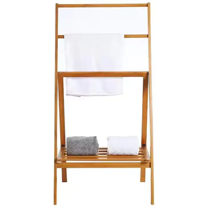 Porte-serviettes chauffant pliable multifonctionnel en bambou avec étagère à 3 niveaux - Product Image 2