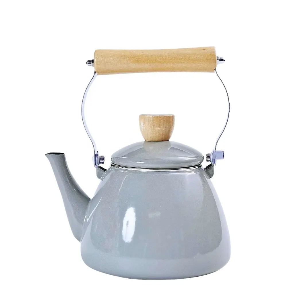 इनेमल कॉफी पॉट मिनी इनेमल लेपित चायदानी जग लकड़ी का हैंडल चीनी चाय इनेमल पॉट