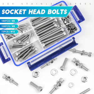 Kit de tornillos de cabeza hexagonal de acero inoxidable M6, 180 piezas, 108 piezas, 72 piezas, tornillos Allen, tuercas, estándar DIN, lisos - Product Image 3