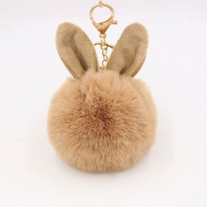 12 cm Rabbit Ears Fur Ball Bag Charms with Golden <b>Keyring</b> Pom Pom Keychains Fluffy Fur Ball Pompom Key Chain for Rabbit <b>Keyring</b> - Product Image 5