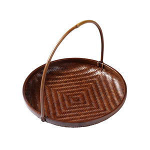 Bandeja de bambú hecha a mano para aperitivos con asa, cesta de pan lacada natural para ceremonia del té, decoración del hogar - Product Image 5