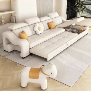 Cream Style Modern Minimalist Internet Celebrity Small Living Room New <strong>Sofa</strong> <strong>Bed</strong> cat Scratch <strong>Leather</strong> Retractable <strong>Storage</strong> - Product Image 1