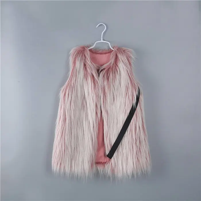 High quality winter fashion children clothes girls pink long faux fur vest