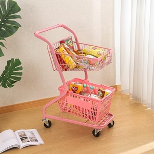 <strong>Double</strong> <strong>Layer</strong> Multi-Size Customizable Supermarket Warehouse Grocery Store Trolley With Plastic Basket - Product Image 1