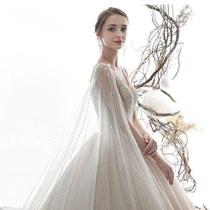 Bridal Forest Style Train Wedding Dress V Neck Ball Gown White Champagne Polyester Vintage European American Style Plus Size - Product Image 3