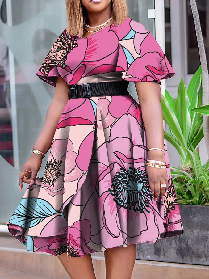 pink african dresses for women African Dresses for Women Half Sleeve High Waist Ankara Attire Maxi Dress Traditional Clothes Print Party Outfits 2425033