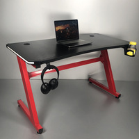 Bureau de Gamer au Design Moderne avec Table de Jeu RGB Stable en MDF Rouge et Noir, Réglable et Extensible, pour la Maison et le Bureau