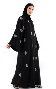 Elegante Vestido Abaya Largo de Crepé Negro para Mujer con Diseño de Plumas Bordadas, Estilo Vintage Casual, Kaftán Islámico Modesto de Dubái - Product Image 3