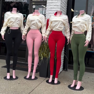 Conjunto Deportivo Casual de Dos Piezas: Sudadera Corta de Manga Larga y Leggings de Yoga de Cintura Alta con Cordón Ajustable de Secado Rápido - Product Image 1