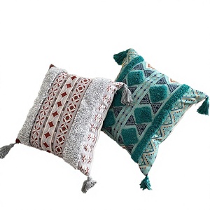 Modern Embroidered Geometric Tufted Tassel Yellow Cotton Linen <b>Cushion</b> <b>Cover</b> for Home Hotel Hospital Use - Product Image 4