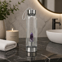 Bouteille d'eau en verre avec infuseur en pierres précieuses naturelles, en acier inoxydable 304, pour le yoga, le spa, les voyages, les boissons quotidiennes, cadeau
