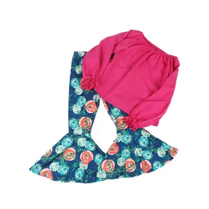 one year old girls clothes hot pink cotton shirts aqua floral bell pants ruffle style kids clothes girls 2021 clothes