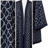 Abaya personnalisée ODM en tricot bleu marine pour femme, motif quadrillé, devant ouvert, manches longues, robe kaftan musulmane, tenue modeste du Moyen-Orient, OEM