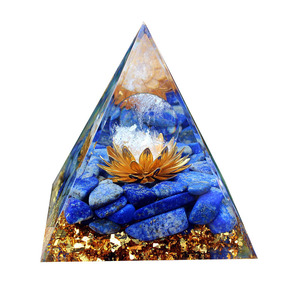 <b>Crystal</b> <b>Chip</b> Pyramid Resin Epoxy Craft Desktop Ornament With Lotus Lapis Lazuli Feng Shui Design For Living Room - Product Image 5