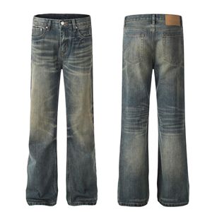 Jeans en denim coupe bootcut personnalisés pour hommes, style streetwear vintage, denim délavé, taille mi-haute, coupe ample, décontractés - Product Image 1