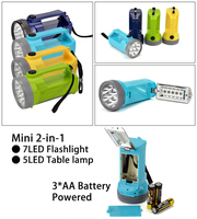 Senter Genggam Mini 7+5 LED 2 Arah, Senter Portabel dengan Pegangan, Populer di Pasar Jepang, Lampu Darurat Bertenaga 3 Baterai AA
