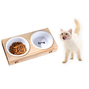 Comedero de Madera de Bambú para Perros y Gatos, Diseño Simple de Tronco, Impermeable, Antideslizante, para Uso en Interiores y Exteriores - Product Image 2