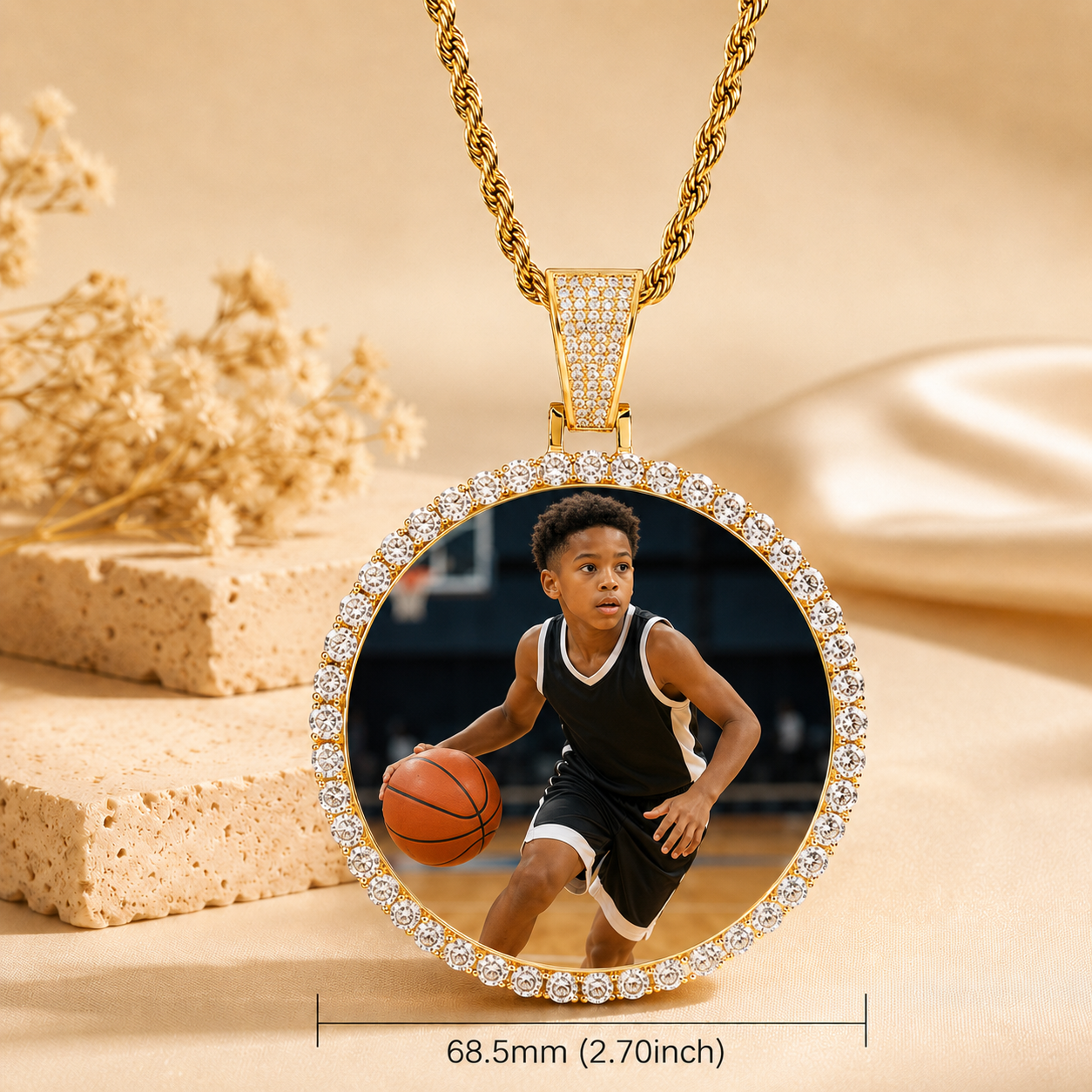 Golden large size pendant+24inch*5mm twisted chain