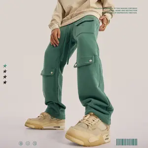 Schwere Stil alte gebürstete Samt Multi-Pocket-Arbeits hose lose schwere Jogging hose Straßen hose