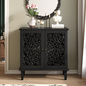 Aparador Vintage con Tallado Hueco, 2 Puertas, Almacenamiento, Diseño Floral Simétrico, Estante Ajustable - Product Image 2