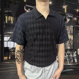 Nuova Camicia da <span class=keywords><strong>Uomo</strong></span> 2024 a Maniche Corte con Motivo Jacquard a Righe, Taglie Grandi, Stile Casual, Tendenza Moda - Product Image 4