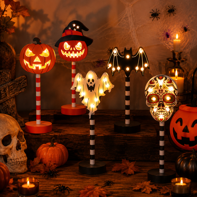Halloween Party Decorations Hot Selling Ghost Festival LED Night Lights Pumpkin Skull Ghost Wooden Decorative Lanterns
