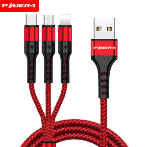 Power4 del teléfono móvil del envío <span class=keywords><strong>gratis</strong></span> cargador de <span class=keywords><strong>Cable</strong></span> 3 en 1 de carga rápida <span class=keywords><strong>Cable</strong></span> de datos Micro USB trenzado de Nylon - Product Image 1