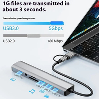 Hub USB-C 9-en-2 en alliage d'aluminium avec adaptateur Ethernet 100M et lecteur de cartes SD/TF pour MacBook Pro et ordinateurs portables