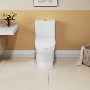 Inodoro de una pieza DB 1,1/1,6 GPF Comfort Height montado en el suelo Cerámica blanca CUPC y certificado WaterSense - Product Image 6