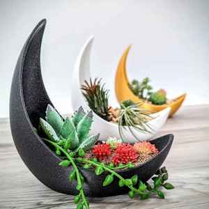 Vaso per piante a forma di mezzaluna stampato in 3D - vaso per piante succulente - ciotola in cristallo a forma di luna, in vari colori - Product Image 2