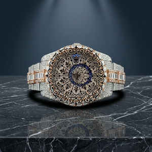 AMBER JEWELS นาฬิกาควอทซ์ผู้ชายสุดหรู 43 มม. สีเหลือง/ทองคำขาว หน้าปัดประดับเพชร คริสตัลแซฟไฟร์ กันน้ำ วินเทจ - Product Image 1