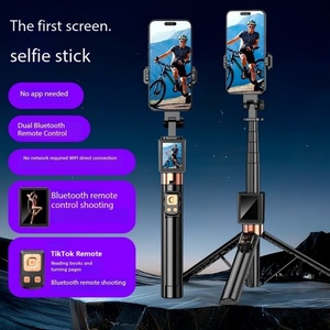 Perche à selfie sans fil en gros avec hauteur réglable d'un mètre et affichage de projection sur sept écrans, trépied télescopique - Product Image 2