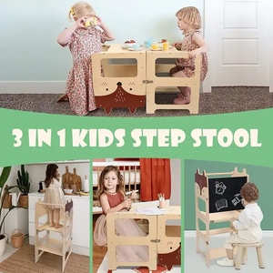 Tabouret de cuisine pour tout-petits, tour d'apprentissage en bois avec tableau noir, ensemble table et chaise pliables pour tout-petits - Product Image 4