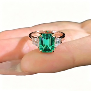 Bague en émeraude verte taille émeraude, or véritable 18 carats, diamant, bijoux fins pour femme, pour mariage et soirée - Product Image 3