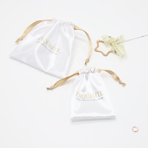 High Quality Logo Printed Satin Dust Gift Wig Drawstring Jewelry Pouch <b>Extension</b> Silk Satin Hair Bag - Product Image 4