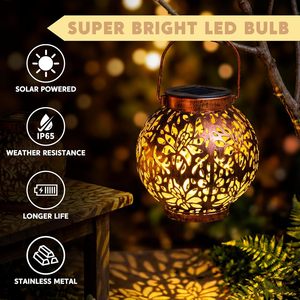 Lámpara Solar LED Decorativa de Metal, Impermeable, Colgante o de Mesa, con Asa, Estilo Marroquí, para Exteriores y Patio - Product Image 5