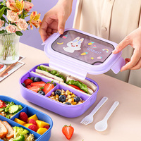 Boîte à lunch rectangulaire en plastique sans BPA, design moderne, couvercle écologique, 3 compartiments, anti-fuite, compatible micro-ondes, 1100 ml