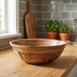 BS INTERNATIONAL Bol de service à salade vintage fait main en bois d'acacia poli, écologique, 0,4 kg, modèle de vente en gros pour fêtes - Product Image 1