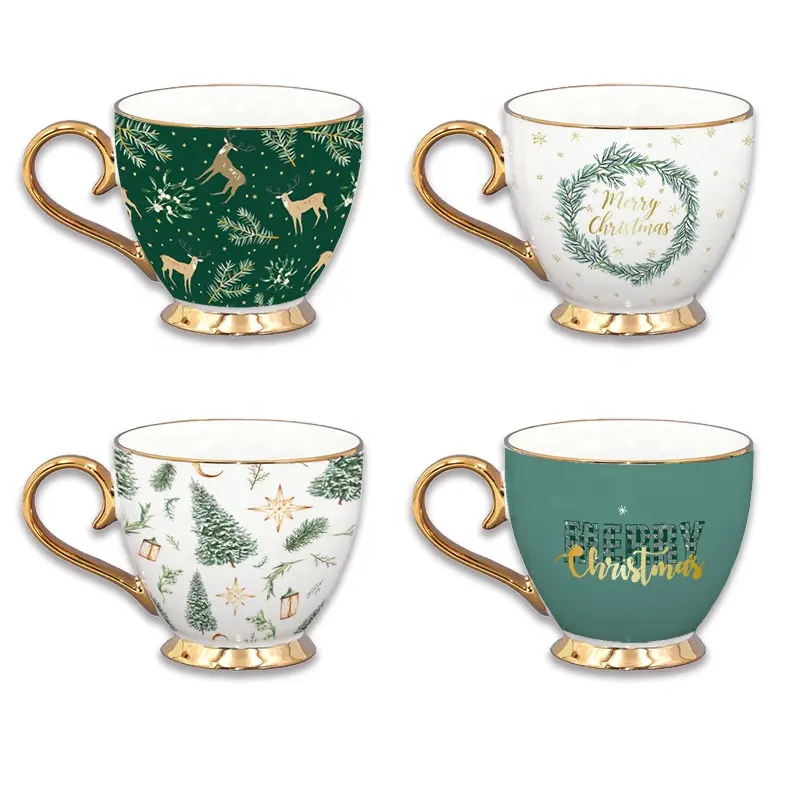 2024 produk baru Natal mug keramik cangkir kopi dengan emas gagang pelek hadiah mug pohon Natal mug untuk hadiah