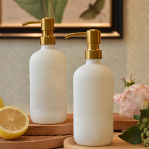 Wholesale Custom Refillable 500ML White <strong>Glass</strong> <strong>Soap</strong> Bottle <strong>Dispenser</strong> with Stainless Steel Pump Head for Kitchen Bathrooms - Product Image 2