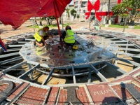 Fontaine de sol extérieure SS304 avec jets LED multicolores programmables, résistante aux intempéries, pour projets de places publiques municipales