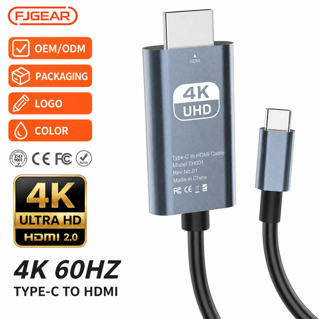 FJGEAR Type C to HD 2.0 Braided Cable 4K 60Hz UHD 3D USB C Video Cable for Smartphone Laptop TV Projector Office Entertainment