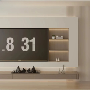Meuble TV en bois massif, buffet intégré, unité de rangement murale, meuble de fond de télévision pour petit espace, design personnalisé - Product Image 3