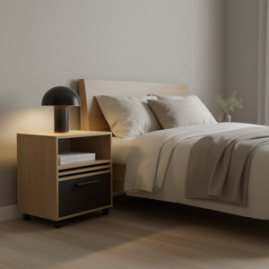 Comodino Saxon in Rovere Naturale con Cassetto e Vano Aperto, Arredamento Moderno per Camera da Letto - Product Image 2