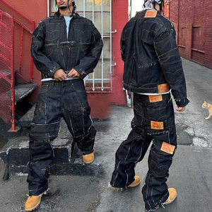 YSJY Produttore di Abbigliamento Streetwear, Set Personalizzati con <span class=keywords><strong>Giacca</strong></span> di Jeans <span class=keywords><strong>Oversize</strong></span> Ricamata e Pantaloni in <span class=keywords><strong>Denim</strong></span> Pesante per Uomo - Product Image 1