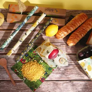 Emballage alimentaire réutilisable écologique non toxique en cire de soja biologique et cire d'abeille, 1 mètre, rouleaux d'emballage alimentaire en cire d'abeille 33*100cm - Product Image 5